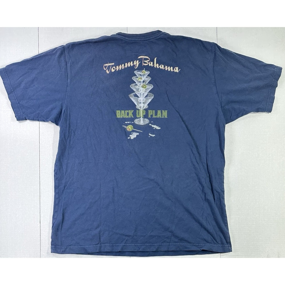 Tommy Bahama Relax Back Up Plan Graphic T-Shirt Blue Martini Drinks XL Cotton
